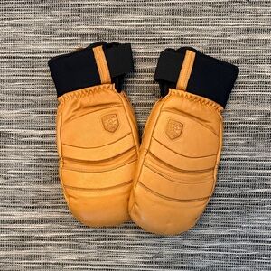 Hestra Camel Leather Mittens with Black Trim